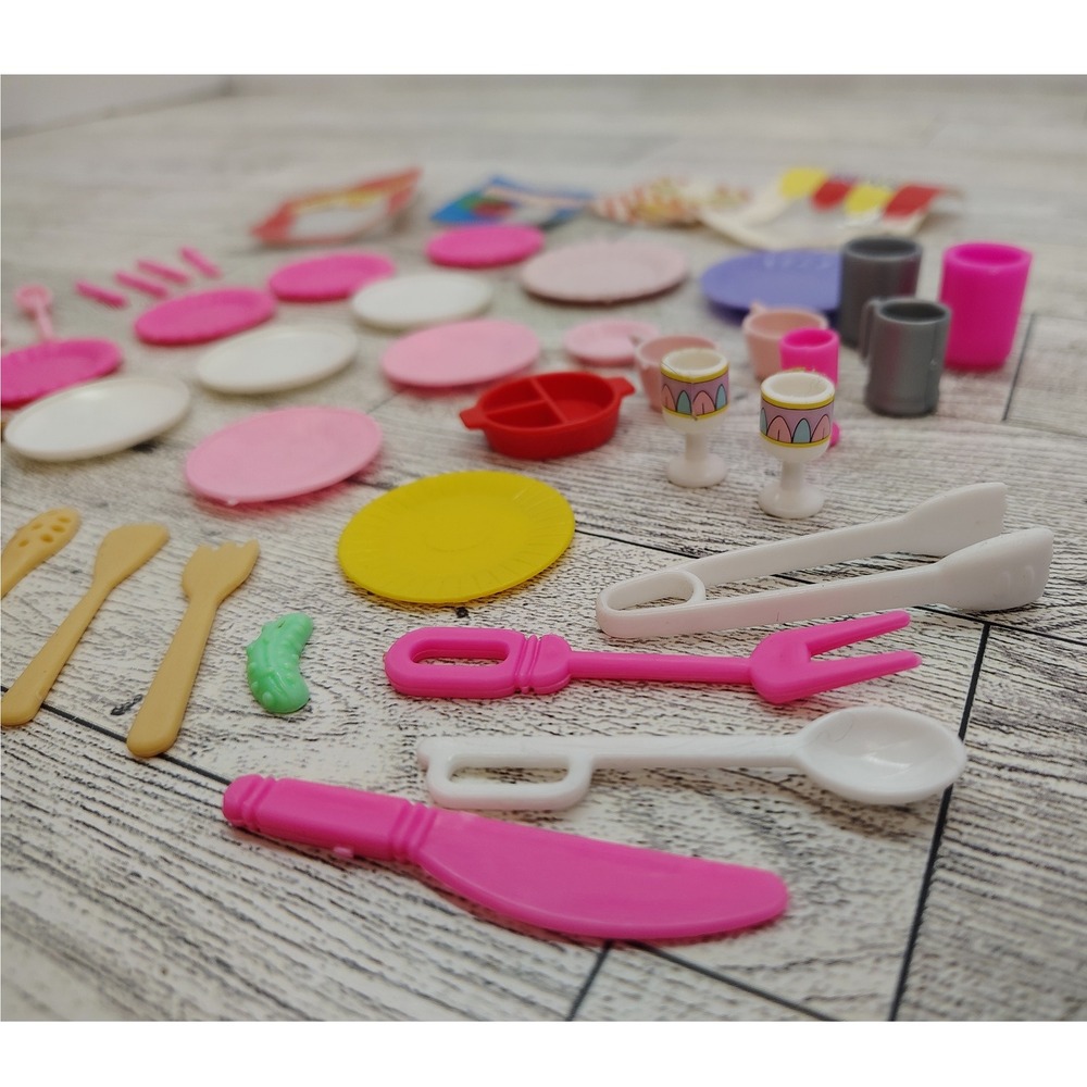 Vintage Toy Food Lot Miniature Scale Kitchen Props Pizza Plates Cutlery